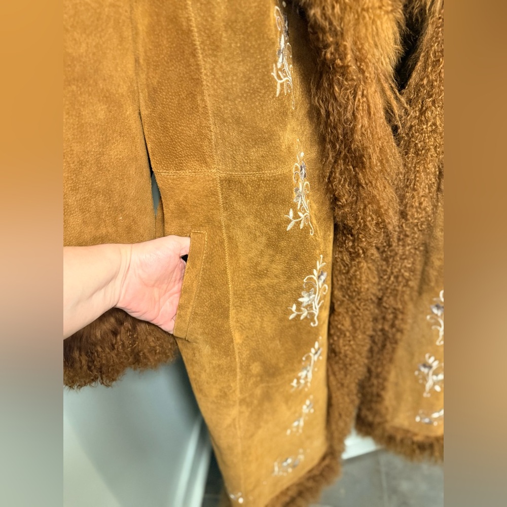 Vintage penny lane suede + Embroidered ginger rust brown Women's Coat - Picture 15 of 15